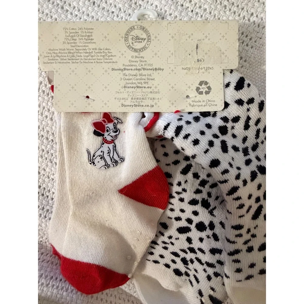 Disney Baby 101 Dalmatians Socks 2 Pack Red White Black Spotted 12-24 Months NEW